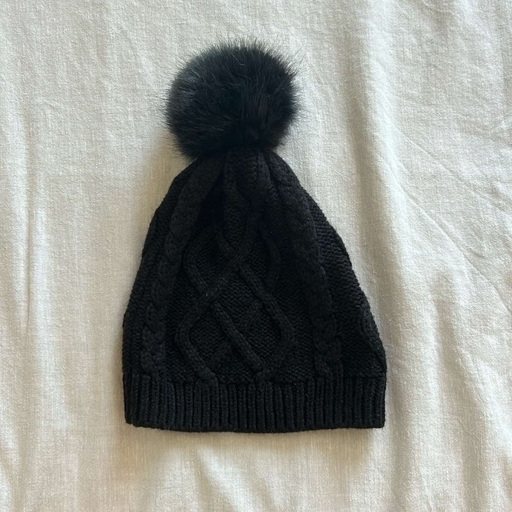 J Crew black pom pom beanie